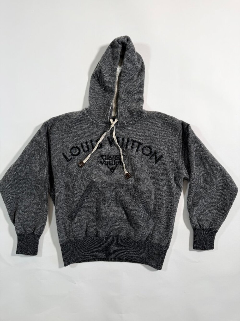 Louis Vuitton Embroidered Cashmere Hoodie Grey Mens XS Authentic